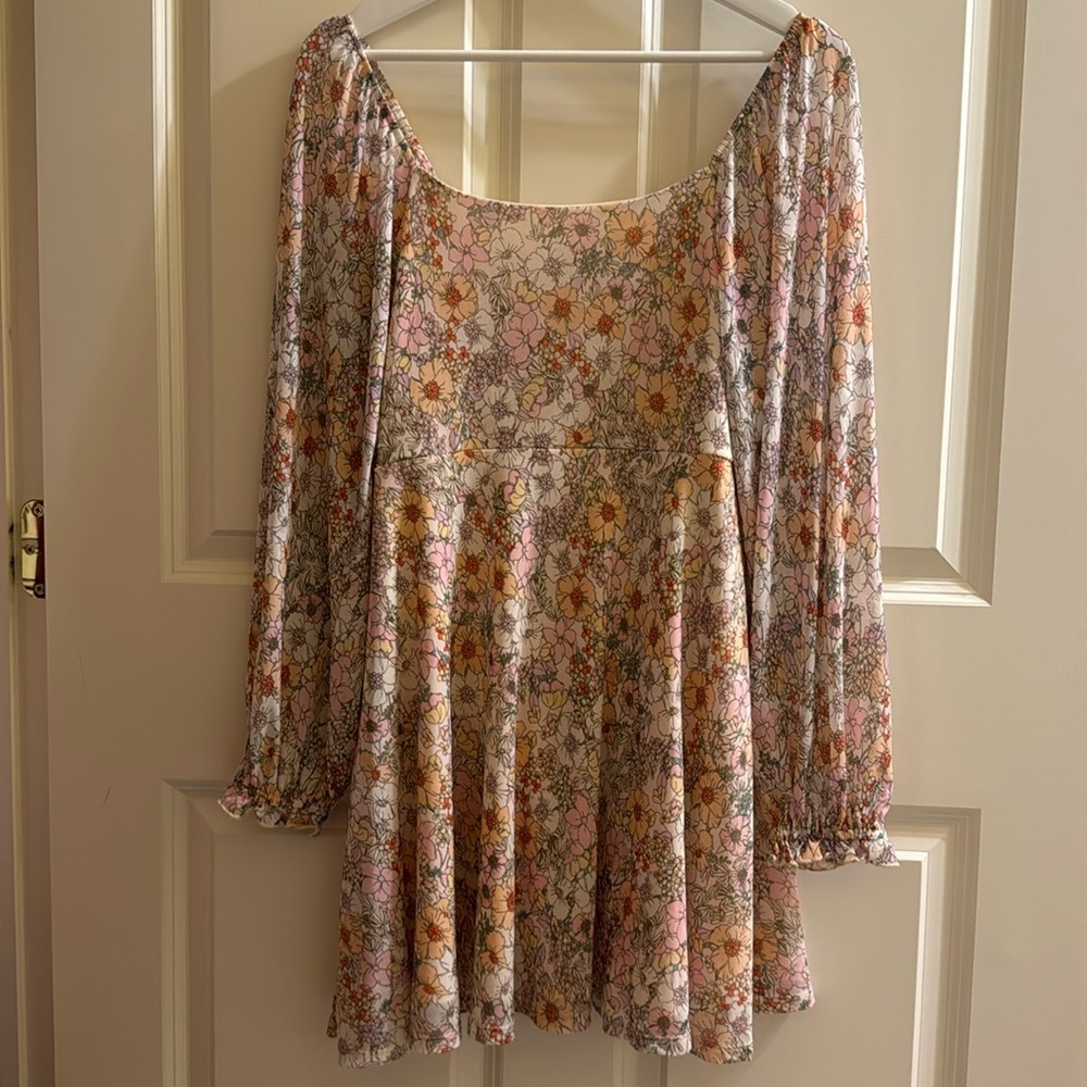 Altar'd State Olivia Floral Blush Long Sleeve Mini Dress Medium